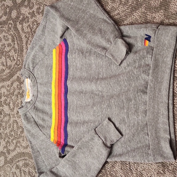 Aviator Nation Sweaters - Aviator Nation Gray Sweatshirt with Yellow, Orange, Pink & Purple Stripes